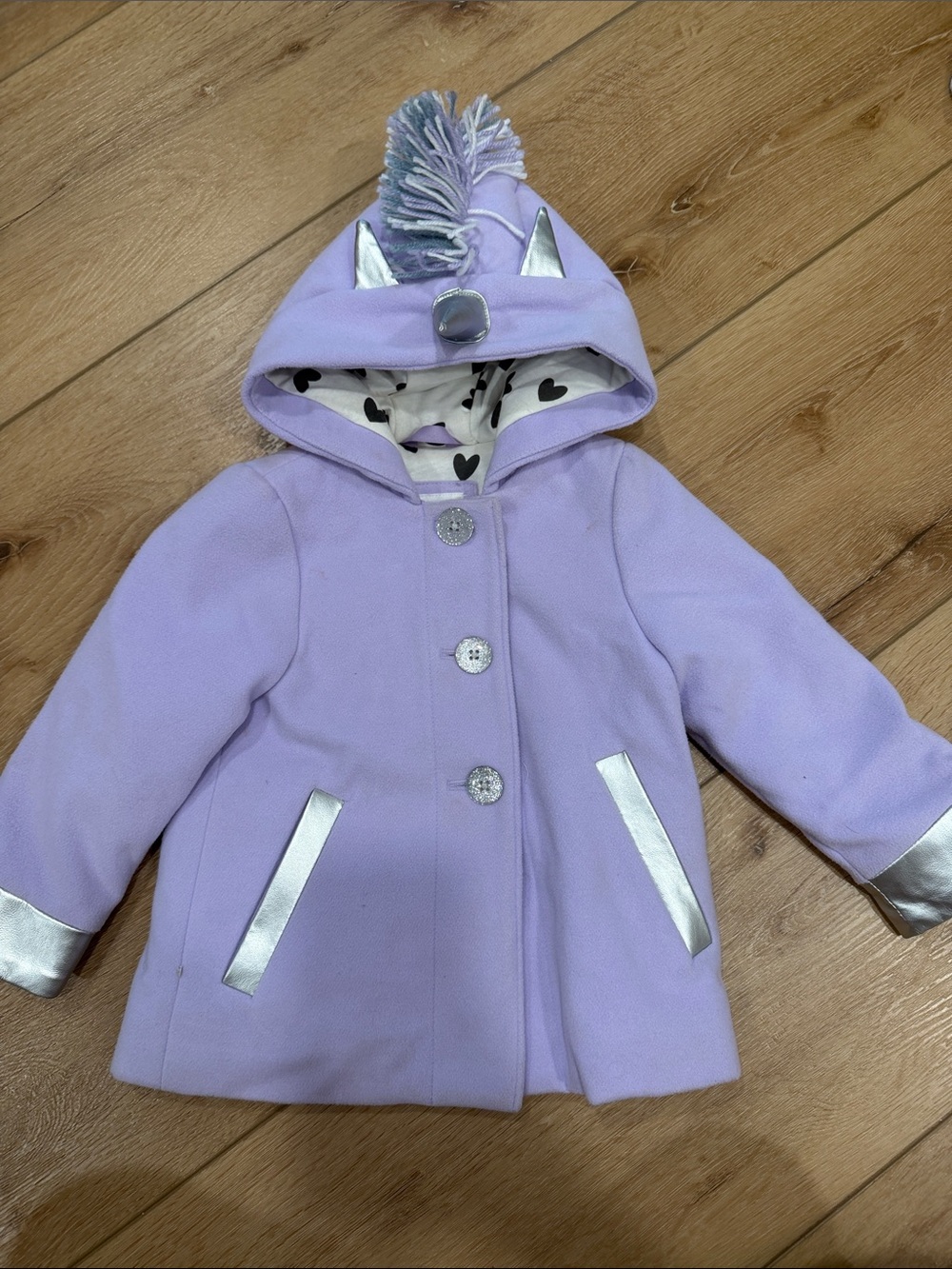 Cat & Jack Lavender Hooded Pea Coat with Silver Accents